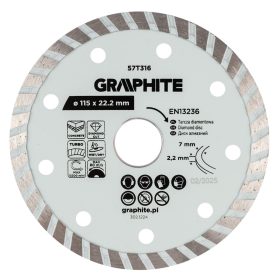 Graphite turbó gyémánt vágókorong, 115 x 22,22 mm, száraz és nedves vágásra