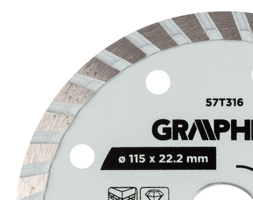 Graphite turbó gyémánt vágókorong, 115 x 22,22 mm, száraz és nedves vágásra