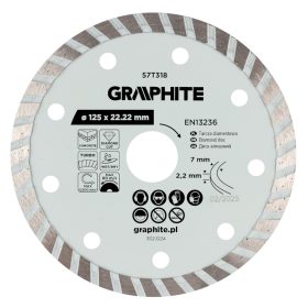 Graphite turbó gyémánt vágókorong, 125 x 22,22 mm, száraz és nedves vágás