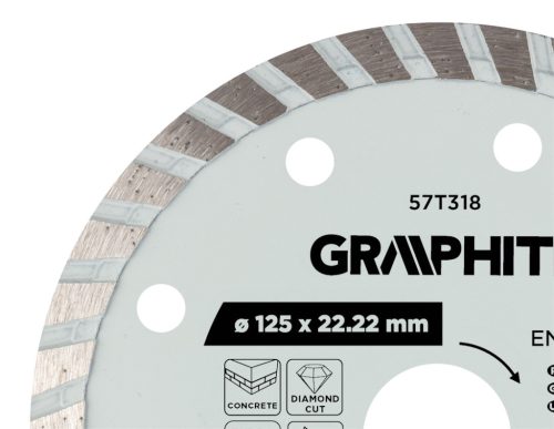 Graphite turbó gyémánt vágókorong, 125 x 22,22 mm, száraz és nedves vágás
