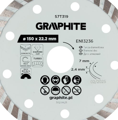 Graphite turbó gyémánt vágókorong, 150 x 22,22 mm, száraz