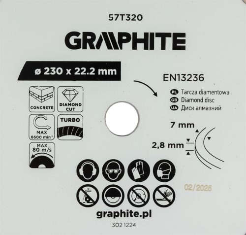Graphite turbó gyémánt vágókorong, 230 x 22,22 mm, száraz