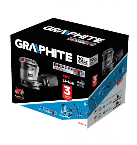 Graphite akkus excentercsiszoló 18V, 125 mm, Akku és töltő nélkül