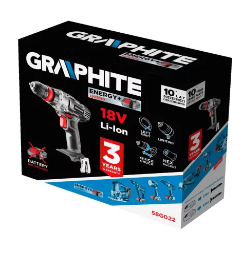 Graphite akkus fúró csavarozó 18V, 10 mm gyorstokmány, Akku és töltő nélkül
