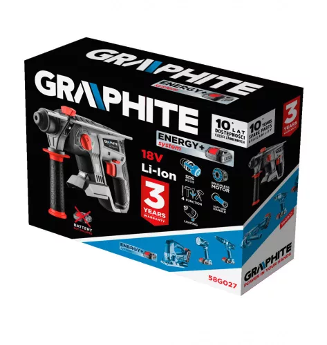 Graphite akkus fúrókalapács 18V, 2,2J, szénkefementes, Akku és töltő nélkül