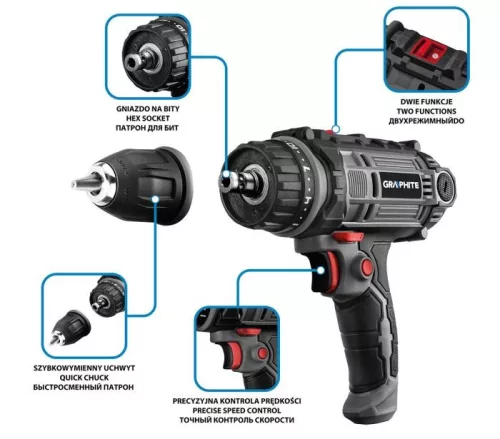 Graphite elektromos fúró/csavarozó 300W, Kofferben