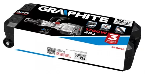 Graphite elektromos bontókalapács 1700W, 45J, tartozékokkal, Kofferben