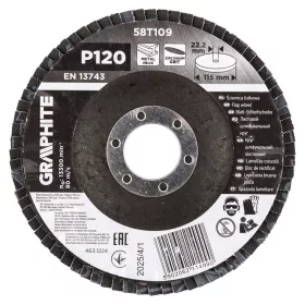 Graphite csiszolókorong lamellás 115x22,2mm, P120 inox, fém, fa