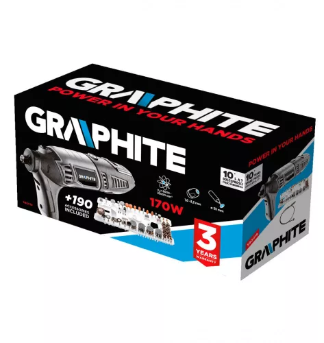 Graphite elektromos mini fúró és csiszoló 170W, 190 tartozék, Kofferben
