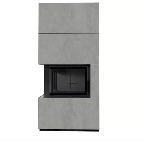 Kratki kandalló kő burkolattal balos fekete belsővel floki box 8 kw cemento grigio