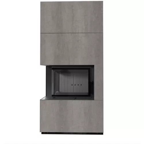 Kratki kandalló kő burkolattal balos fekete belsővel floki box 8 kw naturali grigia