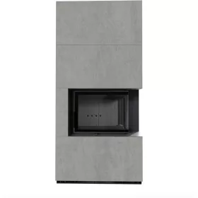 Kratki kandalló kő burkolattal jobbos fekete belsővel floki box 8 kw cemento grigio