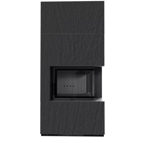 Kratki kandalló kő burkolattal jobbos fekete belsővel floki box 8 kw naturali nero