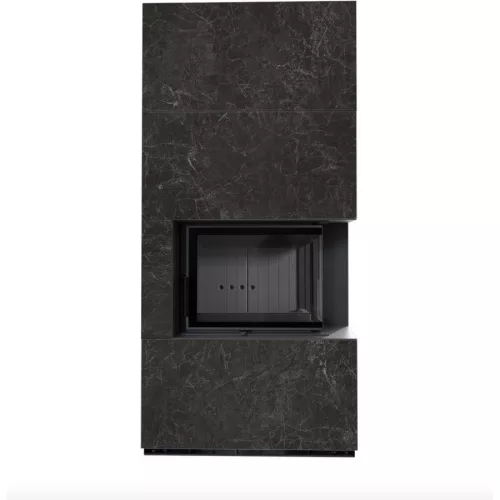 Kratki kandalló kő burkolattal jobbos fekete belsővel floki box 8 kw naturali nero greco
