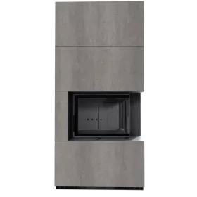 Kratki kandalló kő burkolattal jobbos fekete belsővel floki box 8 kw naturali grigia