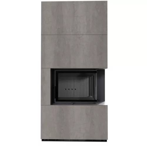 Kratki kandalló kő burkolattal jobbos fekete belsővel floki box 8 kw naturali grigia