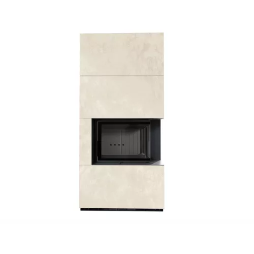 Kratki kandalló kő burkolattal jobbos fekete belsővel floki box 8 kw oxide bianco
