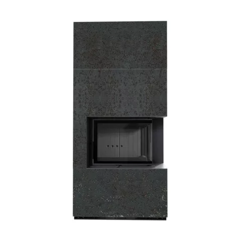 Kratki kandalló kő burkolattal jobbos fekete belsővel floki box 8 kw oxide nero