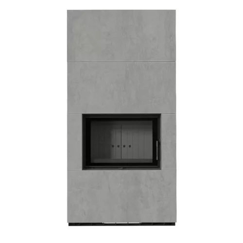 Kratki kandalló kő burkolattal fekete belsővel floki box 8 kw cemento grigio