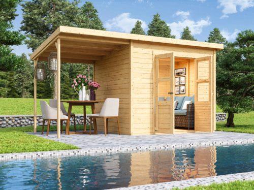 Karibu fából készült kerti ház Merseburg 5 + egy menedéket 166 cm (68767) natur