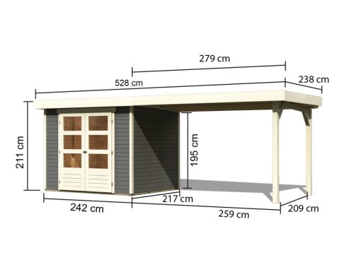 Karibu fából készült kerti ház Askola 3 + egy menedéket 280 cm (82924) terragrau