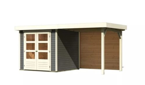 Karibu fából készült kerti ház Askola 2 + egy menedéket 240 cm beleértve a hátsó falat is (9165) terragrau