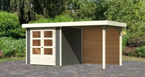 Karibu fából készült kerti ház Askola 2 + egy menedéket 240 cm beleértve a hátsó falat is (9165) terragrau