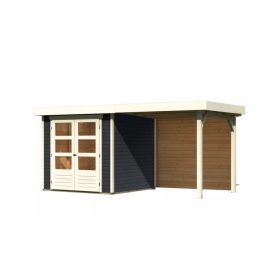 Karibu fából készült kerti ház Askola 2 + egy menedéket 240 cm beleértve a hátsó falat is (38655) antracit