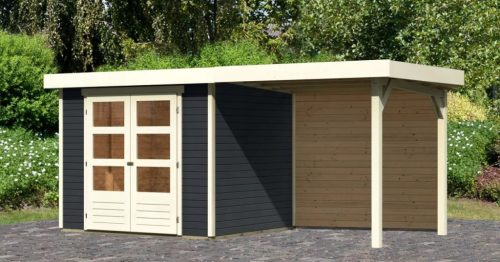 Karibu fából készült kerti ház Askola 3 + egy menedéket 240 cm beleértve a hátsó falat is (38663) antracit