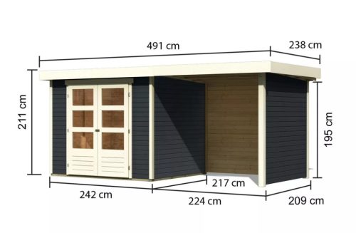Karibu fából készült kerti ház Askola 3 + egy menedéket 240 cm (38664) antracit