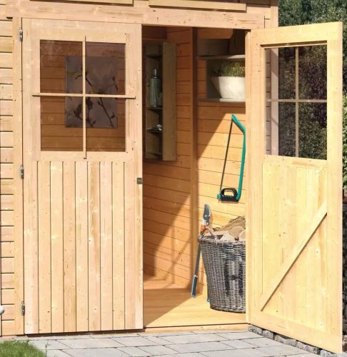 Karibu fából készült kerti ház Glucksburg 2 + egy menedéket 190 cm (83229) natur