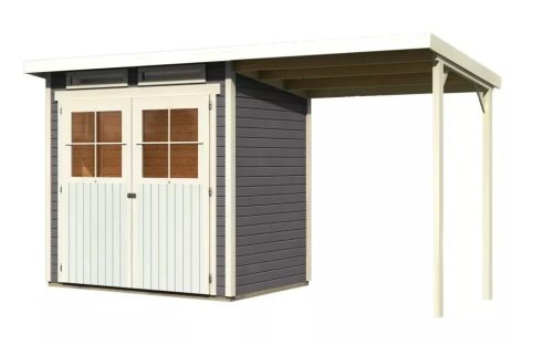 Karibu fából készült kerti ház Glucksburg 2 + egy menedéket 190 cm (83230) terragrau