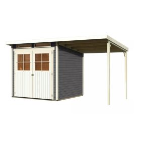 Karibu fából készült kerti ház Karibu Glucksburg 3 + egy menedéket 190 cm (68769) terragrau