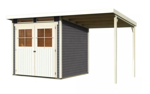 Karibu fából készült kerti ház Karibu Glucksburg 3 + egy menedéket 190 cm (68769) terragrau