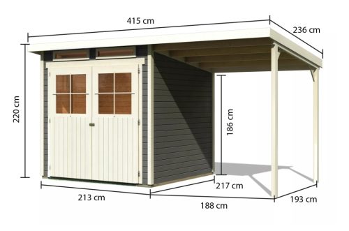 Karibu fából készült kerti ház Karibu Glucksburg 3 + egy menedéket 190 cm (68769) terragrau