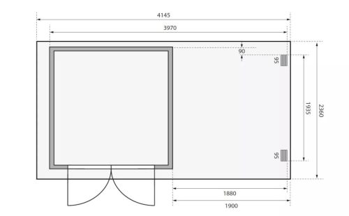Karibu fából készült kerti ház Karibu Glucksburg 3 + egy menedéket 190 cm (68769) terragrau