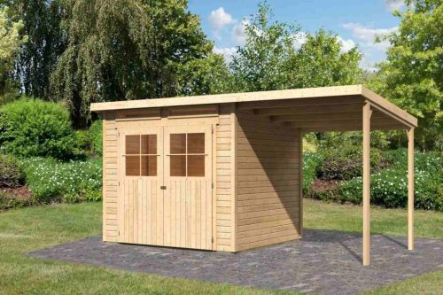 Karibu fából készült kerti ház Glucksburg 4 + egy menedéket 190 cm (83232) natur