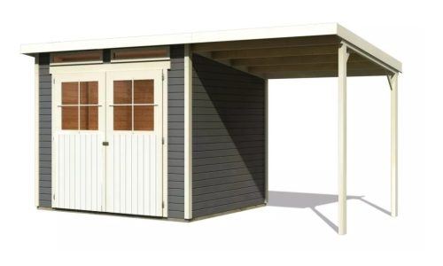 Karibu fából készült kerti ház Glucksburg 4 + egy menedéket 190 cm (83233) terragrau