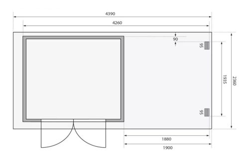 Karibu fából készült kerti ház Glucksburg 4 + egy menedéket 190 cm (83233) terragrau