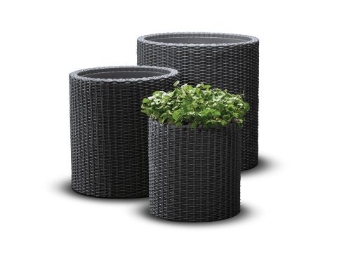 KETER S+M+L CYLINDER PLANTERS MŰRATTAN VIRÁGCSERÉP SZETT - GRAFIT