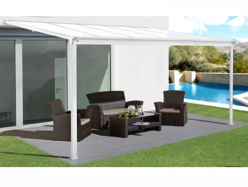 Alumínium pergola Wall 33 fehér + opal PC