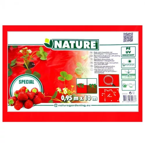 takarófólia eperhez piros 25 mikron 80x60mm,0,95x10m,ültetési lyukakkal