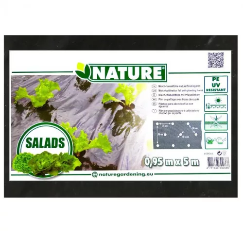 takarófólia Salátához fekete 20 mikron 45x60mm-0,95x5m, ültetési lyukakkal