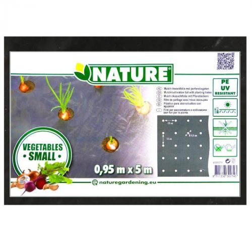 NATURE Takarófólia KIS ZÖLDSÉGEKHEZ fekete 20 mikron175x45mm 0,95x5m,ültetési lyukakkal