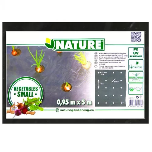 takarófólia kis zöldségekhez fekete 20 mikron 175x45mm 0,95x5m,ültetési lyukakkal