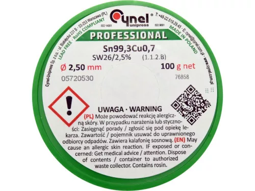 Ólommentes forrasztóanyag 2,5 mm 100 g