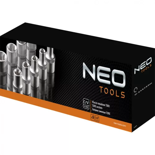 Neo torx dugókulcskészlet 9 részes, 1/2", E10 - T24