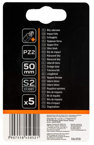 Neo ütvecsavarozó bit, 50 mm, PZ2 - 5 részes