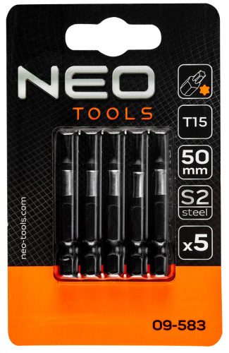 Neo ütvecsavarozó bit, 50 mm, T15 - 5 részes