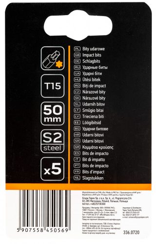 Neo ütvecsavarozó bit, 50 mm, T15 - 5 részes